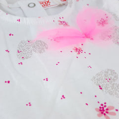 FOX Baby White Printed Frock With Bow