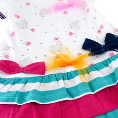 FOX Baby White Printed Frock With Bow