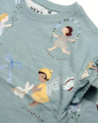 NEXT GREEN SPRING THEME FRILL LONG SLEEVE T-SHIRT