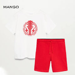 MANGO ROCK&ROLL TSHIRT + RED JOGGING BERMUDA