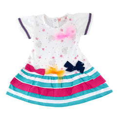 FOX Baby White Printed Frock With Bow