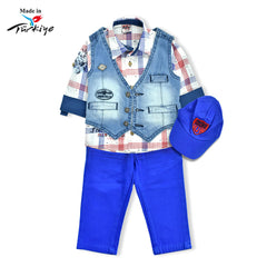 BRANDED BOY T-SHIRT AND PANT WITH DENIM VEST AND HAT