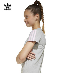 ADIDAS GREY ESSINTIAL STRIPE T-SHIRT