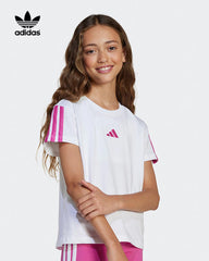 ADIDAS WHITE ESSINTIAL STRIPE SLEEVE T-SHIRT