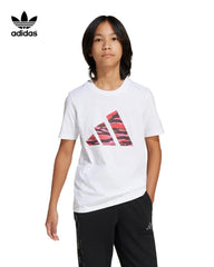 ADIDAS WHITE UNISEX CAMO LINEAR GRAPHIC T-SHIRT