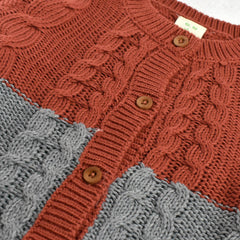 ALANA BROWN AND GREY CABLE KNIT SWEATER CARDIGAN