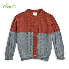ALANA BROWN AND GREY CABLE KNIT SWEATER CARDIGAN