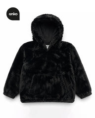 ANKO CLASSIC BLACK PLUSH FAUX FUR HOODIE