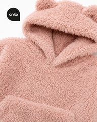 ANKO PLUSH PINK PLUSH TEDDY HOODIE WITH BEAR EARS