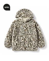 ANKO GIRLS LEOPARD PRINT PLUSH HOODIE