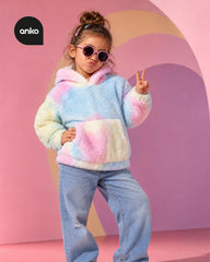 ANKO GIRLS PASTEL TIE DYE PLUSH HOODIE