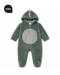 ANKO GREEN DINOSAUR FLEECE HOODED ROMPER