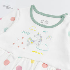 ANNA BABBA WHITE GREEN POLKA DOT UNICORN DRESS ROMPER