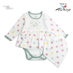 ANNA BABBA WHITE GREEN POLKA DOT UNICORN DRESS ROMPER