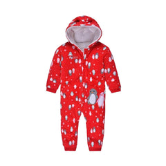 AUSTA APPLIC PENGUIN PRINT RED WARM ROMPER