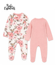 BABY ESSENTIALS BLUSH PINK 2 PACK RIBBED ZIP SLEEPSUITS