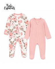 BABY ESSENTIALS BLUSH PINK 2 PACK RIBBED ZIP SLEEPSUITS
