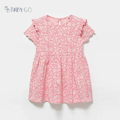 BABY GO PINK HEARTS PRINTED DRESS