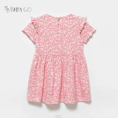 BABY GO PINK HEARTS PRINTED DRESS