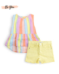 BE YOU MULTICOLOR STRIPED TOP WITH SHORT SET