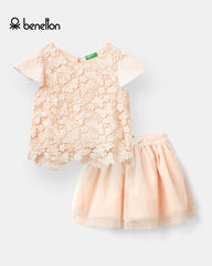 BENETTON PEACH SHORT SLEEVE BLOUSE IN MACRAME 2 PCS SET