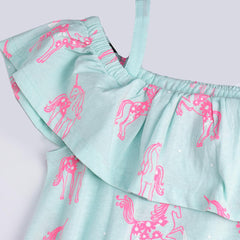 BLUEZOO GREEN UNICORN PRINTED DRESS