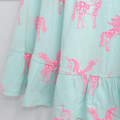 BLUEZOO GREEN UNICORN PRINTED DRESS