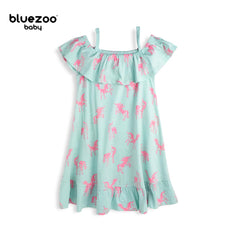 BLUEZOO GREEN UNICORN PRINTED DRESS
