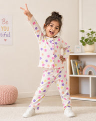 BRANDED COLORFUL DAISY RIBBED TOP WITH TROUSER SET