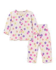 BRANDED COLORFUL DAISY RIBBED TOP WITH TROUSER SET