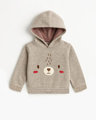 BRANDED BEIGE TEXTURED BEAR EMBROIDERED HOODIE WITH TROUSER SET