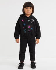 BRANDED BLACK PRINTED HOODED 2 PCS SET