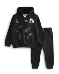BRANDED BLACK PRINTED HOODED 2 PCS SET