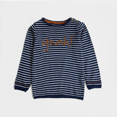 BRANDED BLUE STRIPED SOFT KNIT SWEATER