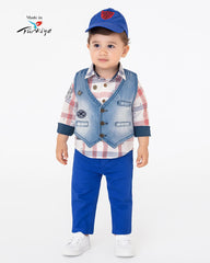 BRANDED BOY T-SHIRT AND PANT WITH DENIM VEST AND HAT