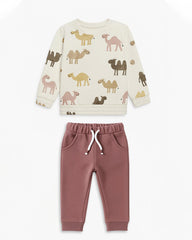 BRANDED CAMEL PRINT SWEATSHIRT WITH TROUSER SET