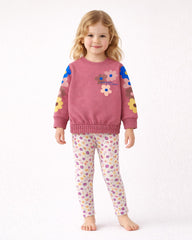BRANDED FLORAL PRINT SWEATSHIRT WITH RIBBED LEGGING SET
