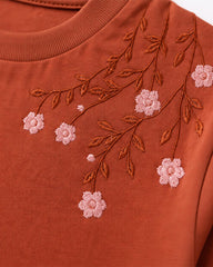 BRANDED GIRLS BROWN FLORAL EMBROIDERED T-SHIRT