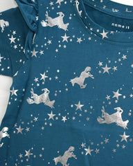 BRANDED GREEN GLITTER HORSE PRINTED T-SHIRT