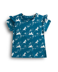 BRANDED GREEN GLITTER HORSE PRINTED T-SHIRT