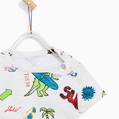 BRANDED LIGHT HEATHER GREY SURF PRINTED T-SHIRT