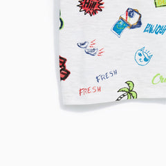 BRANDED LIGHT HEATHER GREY SURF PRINTED T-SHIRT