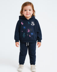BRANDED NAVY PRINTED HOODED 2 PCS SET