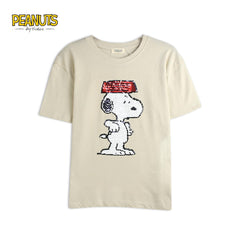 BRANDED PEANUTS BEIGE REVERSE SEQUINED T-SHIRT