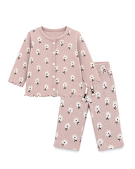 BRANDED PINK DAISY RIBED TOP WITH TROUSER SET