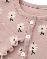 BRANDED PINK DAISY RIBED TOP WITH TROUSER SET