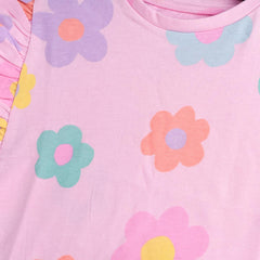 LE PRINTEMPS PINK FLOWERS PRINTED RUFFLED TOP