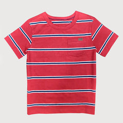 BRANDED RED STRIPED POCKET TSHIRT