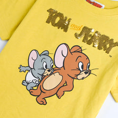 BRANDED TOM & JERRY YELLOW REVERSE SEQUINED T-SHIRT