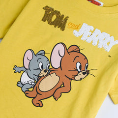 BRANDED TOM & JERRY YELLOW REVERSE SEQUINED T-SHIRT